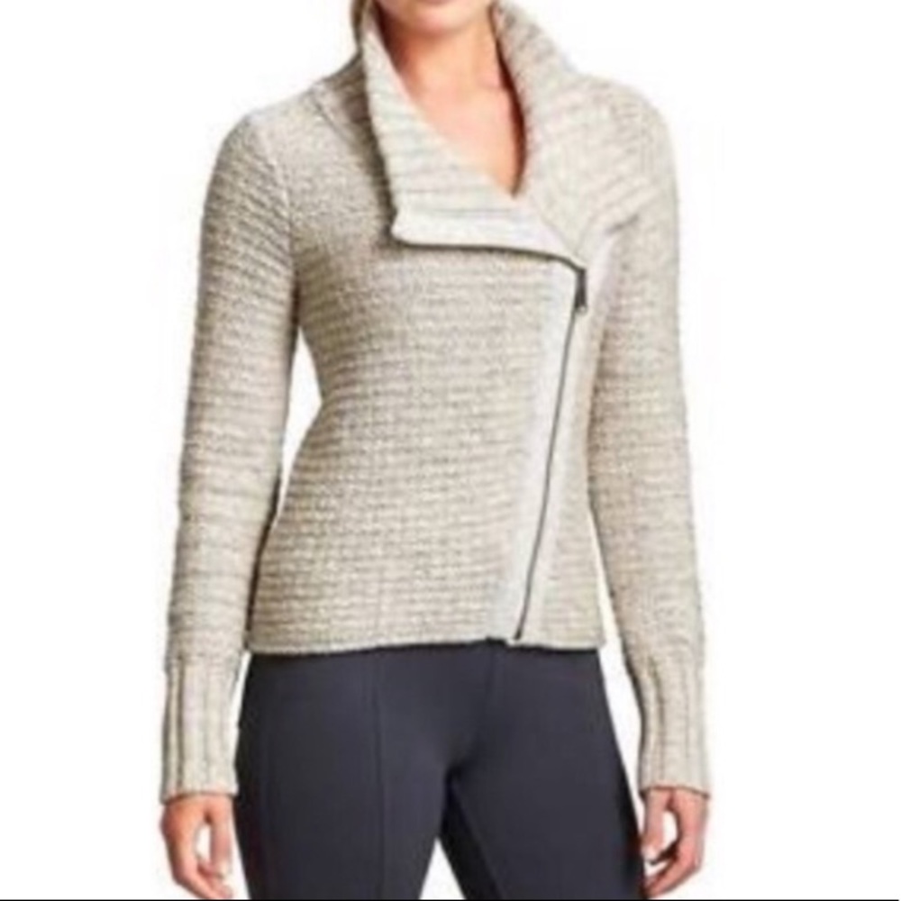 Athleta Knit Asymmetrical Zip Cozy Moto Sweater